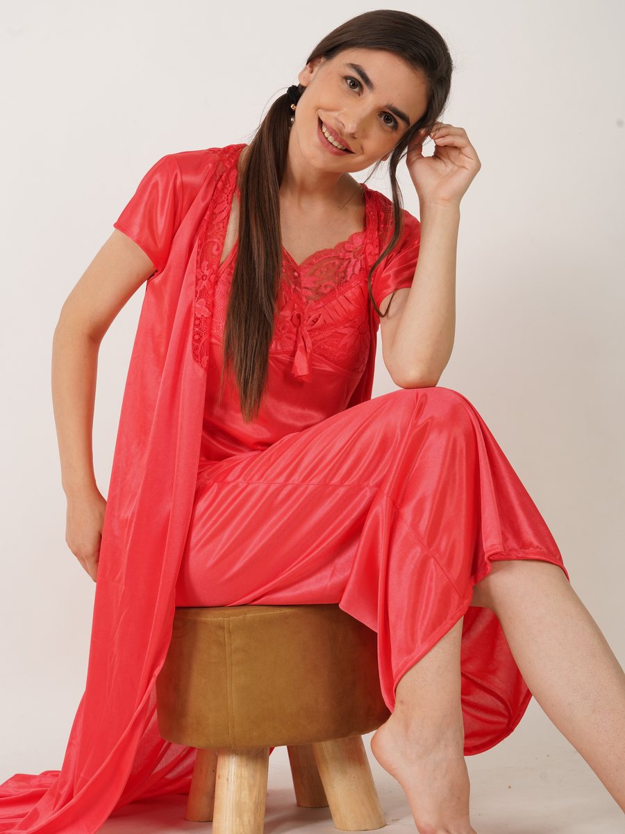Camisola Longa Cetim Vermelha